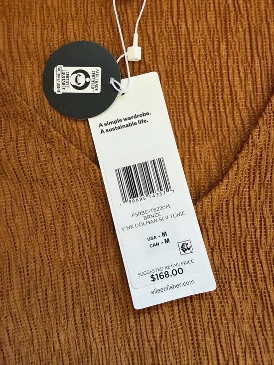 Eileen Fisher V-Neck Dolman Sleeve Tunic - Bronze - Medium - Tencel - Picture 9 of 11